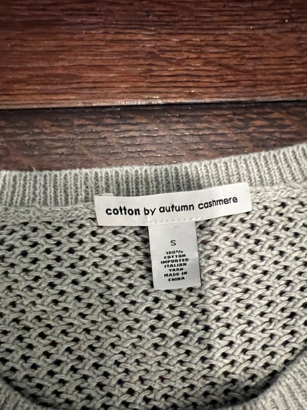 Autumn Cashmere Open-Knit Crew Sweater in Light Gray peace sign on back - Picture 2 of 3